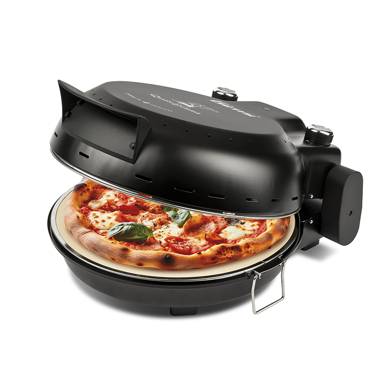Horno eléctrico para pizza Girmi FP5000 Quisipizza con piedra refractaria, compacto y eficiente para pizzas crujientes y cocción de bajo consumo energético.